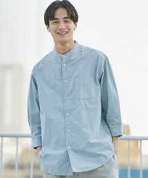 強撚府綢立領7分袖襯衫