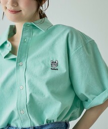 動物刺繡牛津布短袖襯衫
