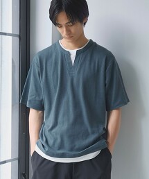 開口領假兩件短袖T恤