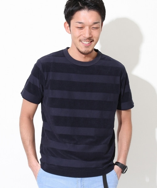 拉絨 明暗橫條紋 短袖T恤