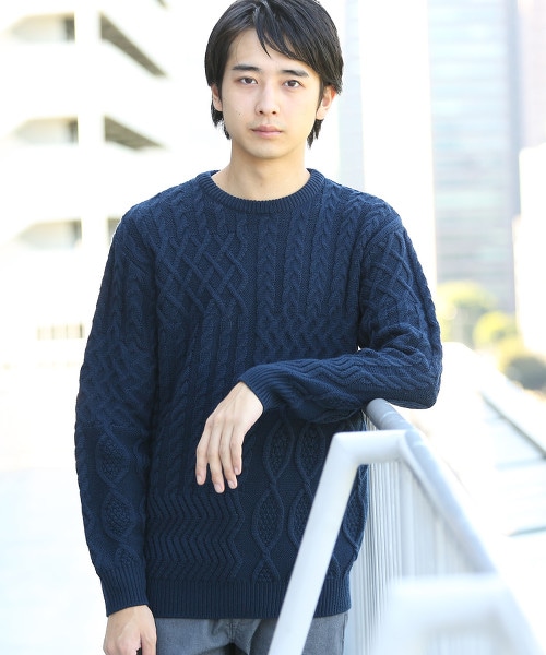 阿蘭島織麻花針織圓領毛衣