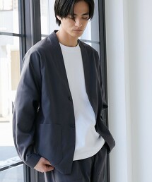 混亞麻無領西裝外套 吸水速乾・抗皺・抗UV