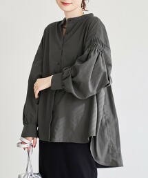 細褶立領罩衫