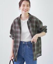 漸層格紋透膚襯衫