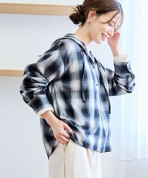 TR漸層格紋連帽襯衫