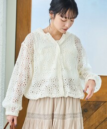 花朵蕾絲連帽襯衫