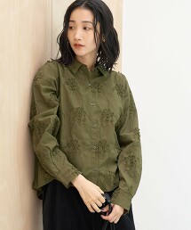 3D花朵刺繡長袖襯衫
