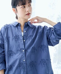 3D花朵刺繡長袖襯衫