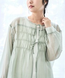 【成套單品】透膚縮褶襯衫背心套組