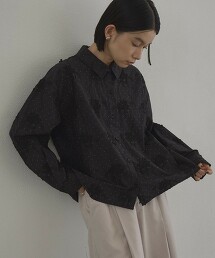 3D花朵刺繡點點長袖襯衫
