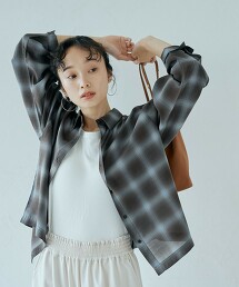 透膚漸層格紋標準領襯衫