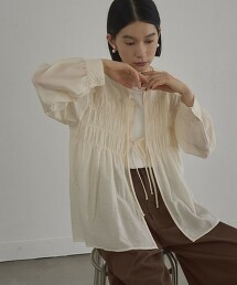 【成套單品】透膚縮褶襯衫套組