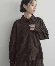【成套搭配】3D花朵刺繡燈芯絨標準領襯衫
