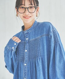 丹寧細褶罩衫
