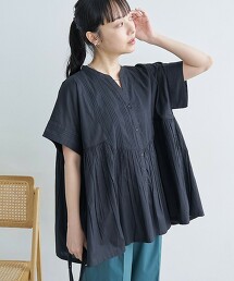 【MARKET】開襟領細褶罩衫