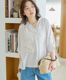 涼感開襟領五分袖罩衫