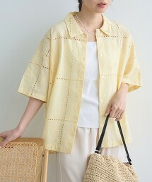 拼布風花朵刺繡短袖襯衫