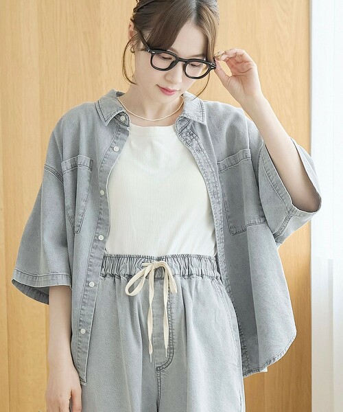 棉嫘縈牛仔短袖襯衫
