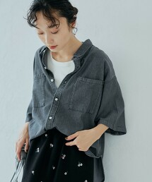 棉嫘縈牛仔短袖襯衫