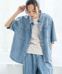 棉嫘縈牛仔短袖襯衫