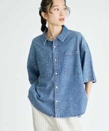 棉嫘縈牛仔短袖襯衫