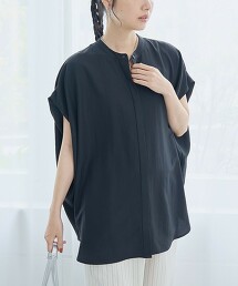 聚酯纖維巴厘紗打摺立領透膚襯衫