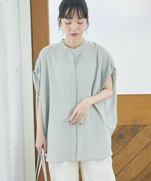 聚酯纖維巴厘紗打摺立領透膚襯衫