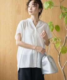 聚酯纖維巴厘紗細褶法式袖襯衫