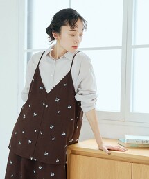 花朵刺繡2way吊帶長版背心