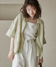 【星星著用】3D花朵刺繡短袖襯衫