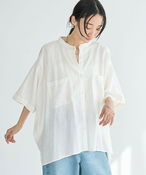 亞麻嫘縈方形土耳其袖襯衫