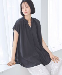 後縮褶開襟領連肩袖罩衫