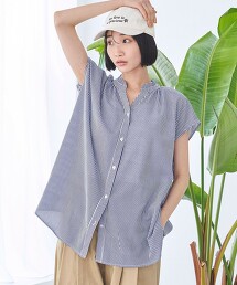 後縮褶開襟領連肩袖罩衫