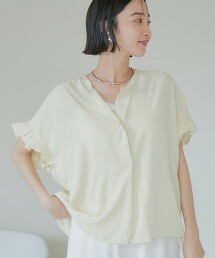 接觸冷感 荷葉袖開襟領罩衫