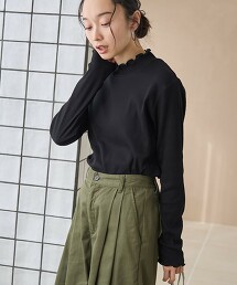 捲邊高領長袖T恤