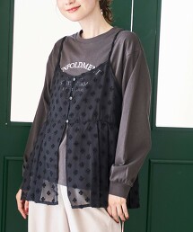 【成套單品】緹花雪紡吊帶衫＋LOGO長袖T恤套組