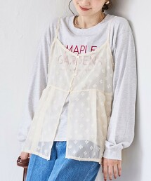 【成套單品】緹花雪紡吊帶衫＋LOGO長袖T恤套組