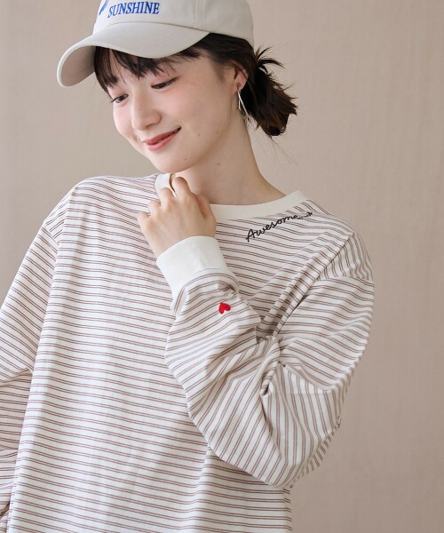 愛心刺繡長袖T恤