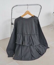 荷葉邊拼接印染毛圈布衛衣