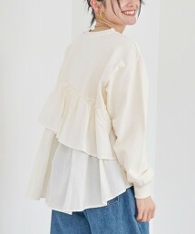 荷葉邊拼接印染毛圈布衛衣