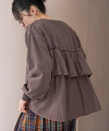 荷葉邊拼接印染毛圈布衛衣