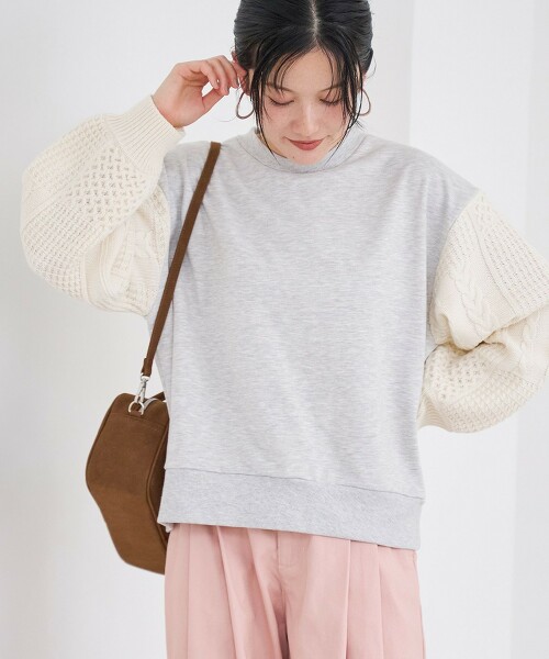 繩紋針織拼接毛圈布衛衣