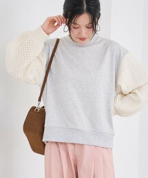 繩紋針織拼接毛圈布衛衣