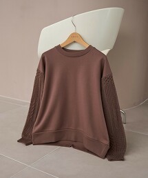 繩紋針織拼接毛圈布衛衣