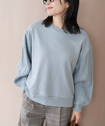 繩紋針織拼接毛圈布衛衣