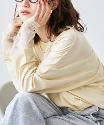 薄紗袖拚接長袖T恤