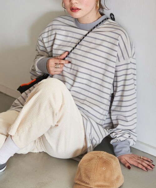 橫條紋 長袖寬版TEE