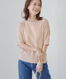 波浪緹花捲邊短袖T恤