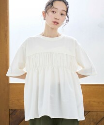 異材質拼接抓皺T恤