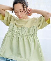 異材質拼接抓皺T恤